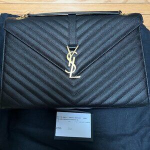YVES SAINT LAURENT Grain De Poudre Matelasse Chevron Large Monogram Satchel Bag